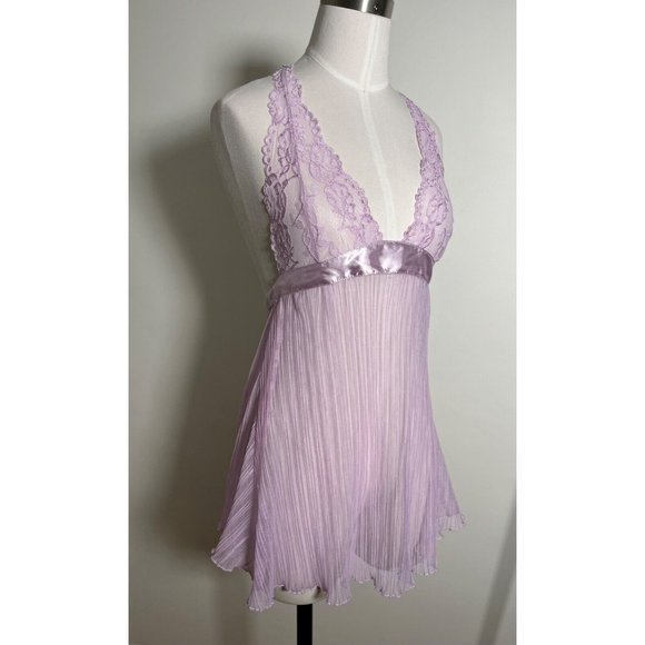 RAMPAGE Lavender Purple Sheer Babydoll Lingerie Halter Camisole Tank Sz M Medium - Picture 13 of 16